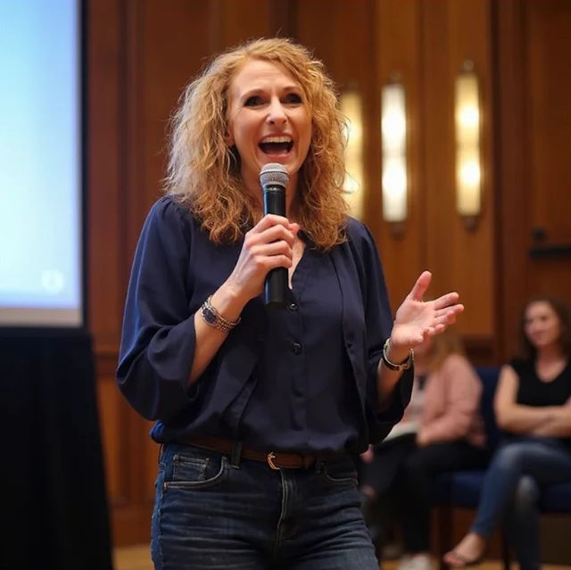 Melissa Montgomery speaking at a live event
