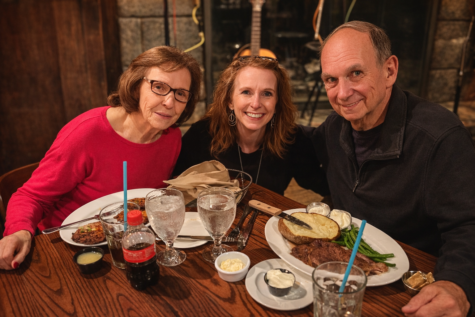 Melissa with her parents sharing a family dinner
